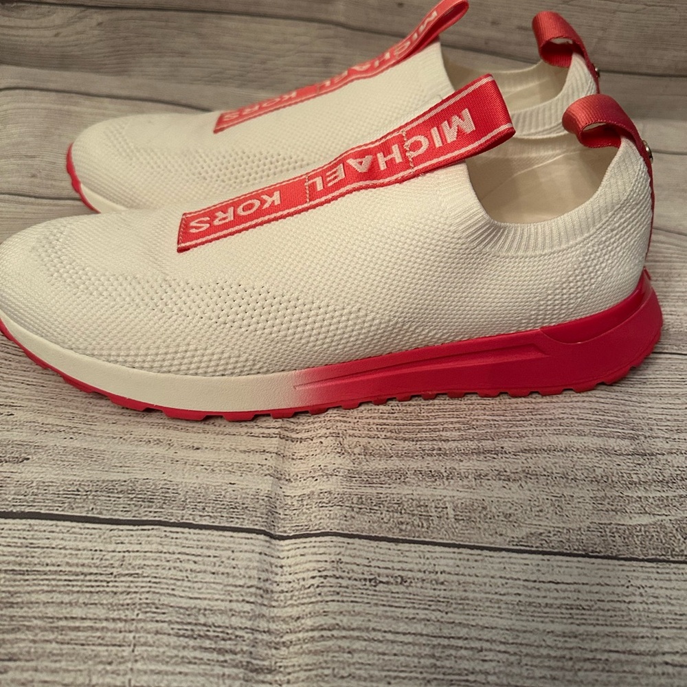 Michael Kors White and Pink Slip-On Sneakers - Picture 3 of 7